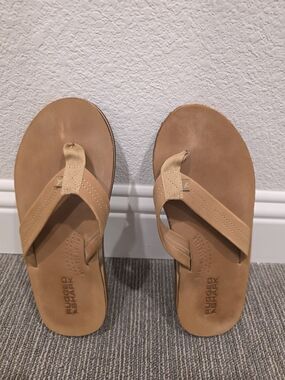 Rugged Shark Tan Leather Flip Flop Sandals